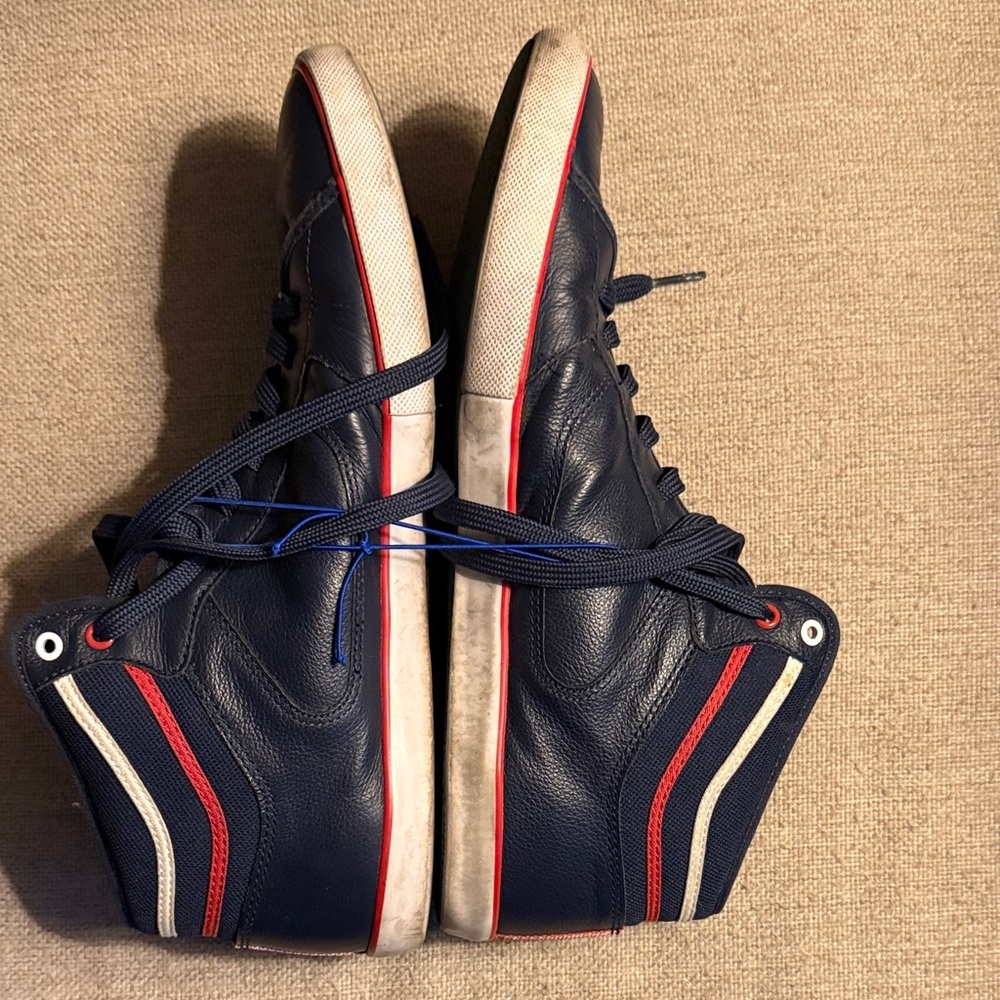 * LACOSTE * sport camous mid top leather navy white red, size 12